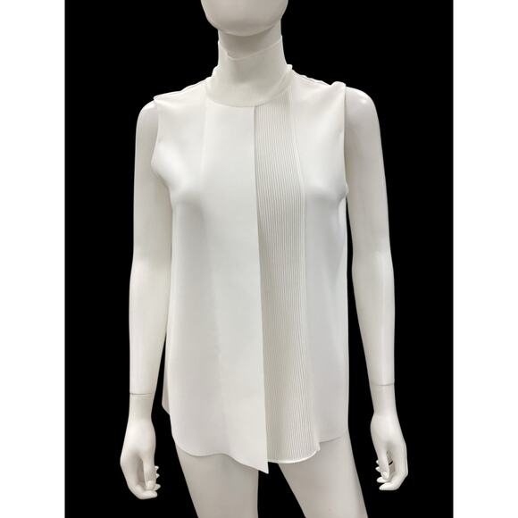 Vince. Top Women’s Size S High Neckline Pleated Sleeveless Off White Beautiful! - Picture 1 of 5